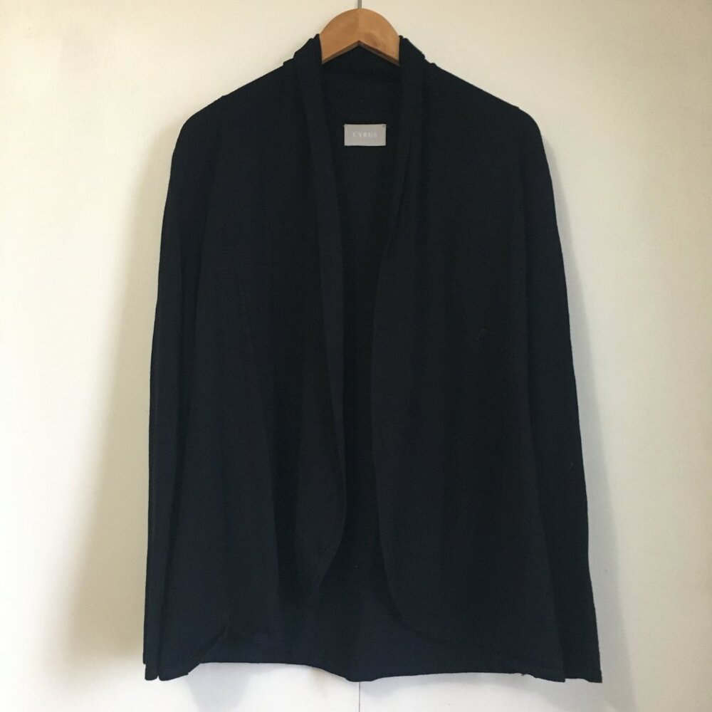 Cyrus Black Rayon Open Cardigan Size Large | Rounded Hem Career Wear Sweater